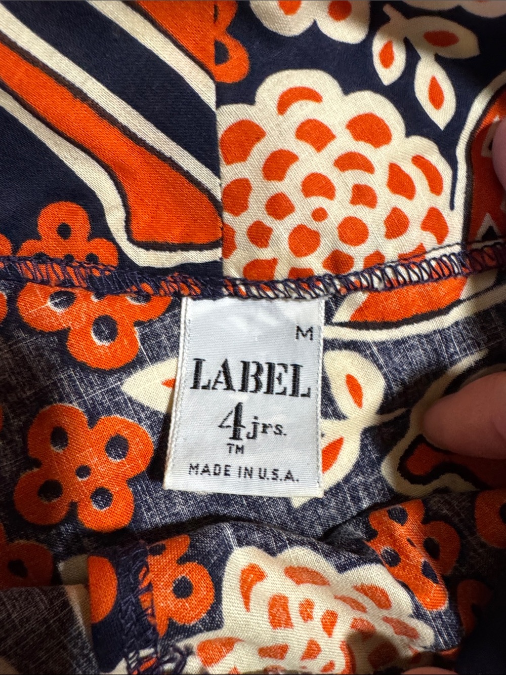 Three-Piece vintage, 100% cotton Bikini Set with Skirt - Orange Navy White - Picture 5 of 9